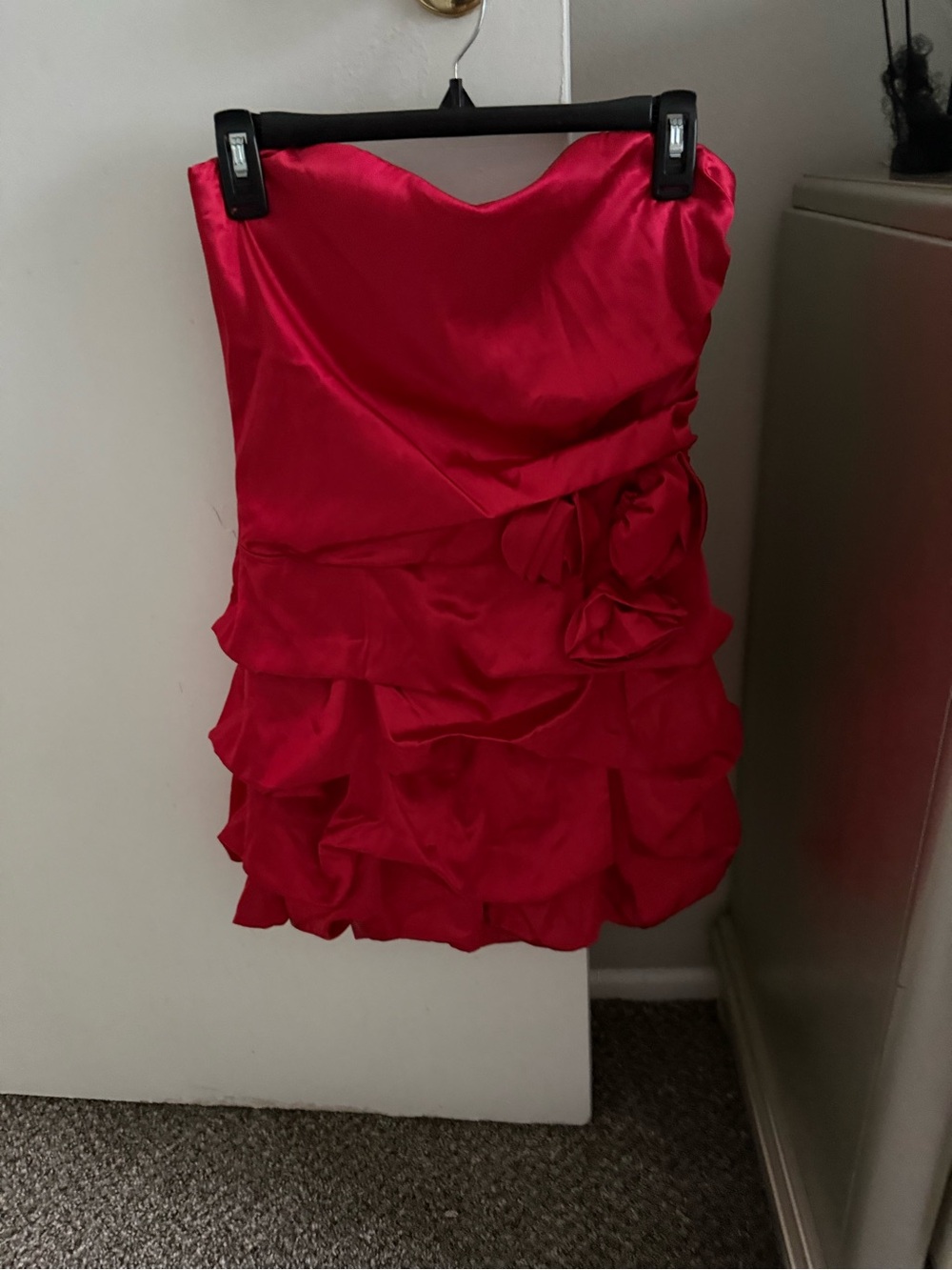 Red Strapless Ruffle Cocktail Dress - Picture 7 of 7
